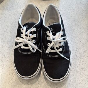 Vans Black and White Canvas Sneakers with Waffle Sole